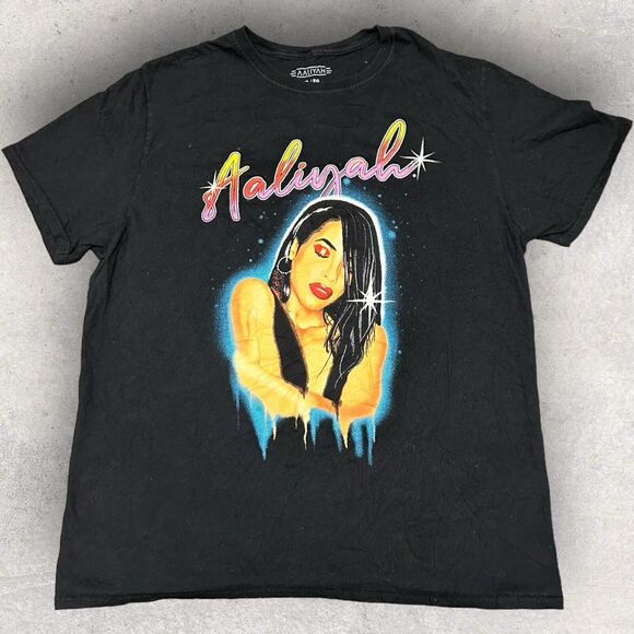 Aaliyah T-Shirt Fits Men's Large‎ Short Sleeve Music Graphic Crew Neck Black - Picture 2 of 7